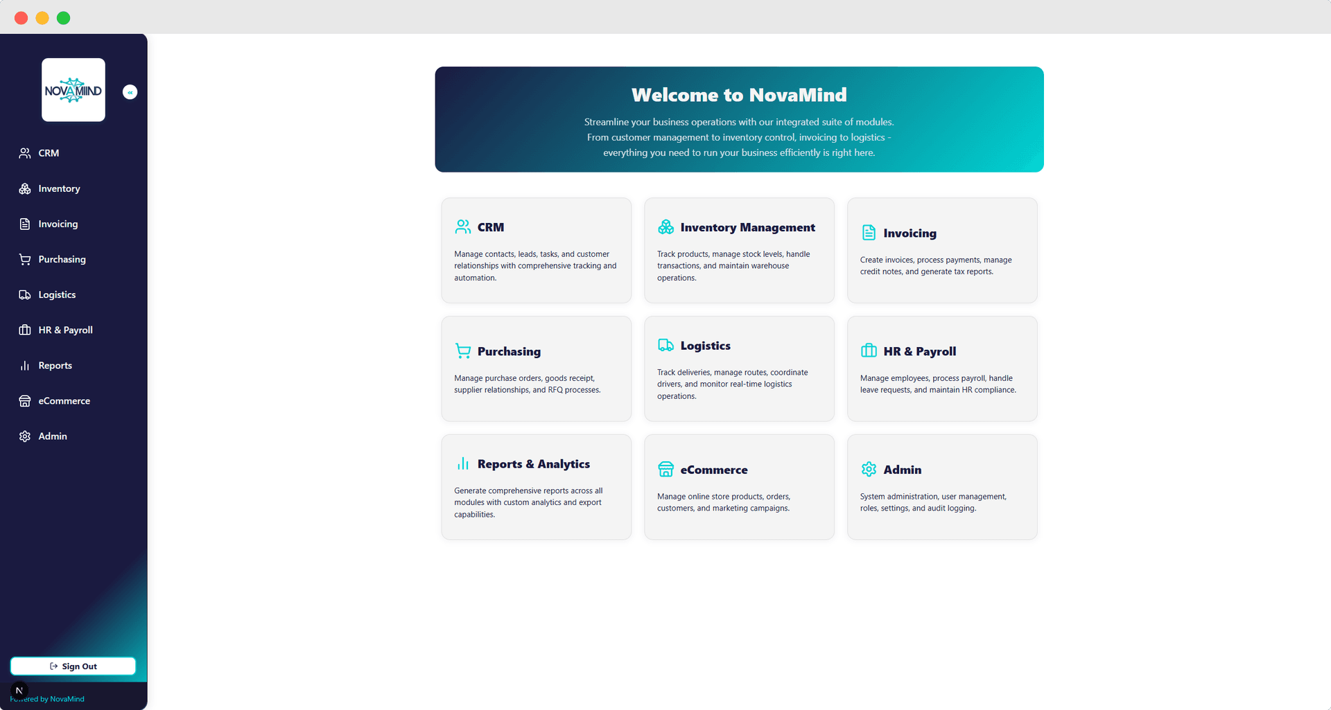 NovaMind Dashboard Interface