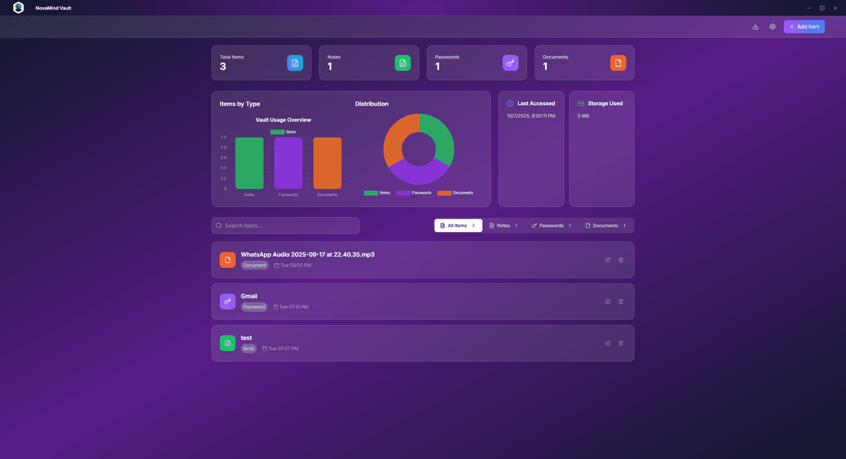NovaMind Vault - A secure, fully offline password manager and document vault with enterprise-grade encryption.